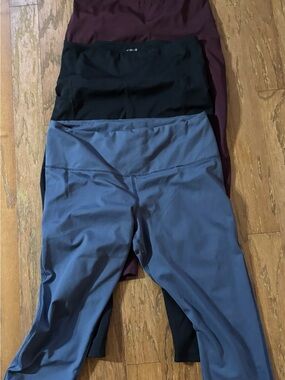 Athletic Women's High-Rise Leggings Trio — Slate Blue, Black, and Burgundy
